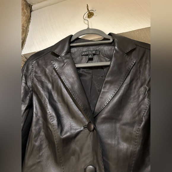 Lafayette 148 $900 New York Leather Blazer Jacket Merino Wool Side Panels Size 6 - Picture 4 of 14